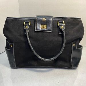 Etienne Aigner Black Satchel Handbag Gold Hardware Structured Classic